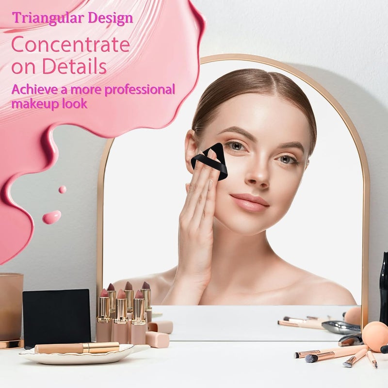 JOLY Triangle Powder Puff Face Makeup Sponge Beauty Blender Stocking Stuffers Puffs for Women apply Loose Powder and Foundation (6Pcs_Black+6Pcs_Pink) - Image 2